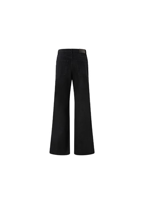 Jeans Pinko donna Wanda Wide Leg Zip 104928 A2HF Nero cotone viscosa denim black gamba dritta e ampia vita leggermente bassa inserto satin pizzo  PINKO | Jeans | 104928 A2HFZ99